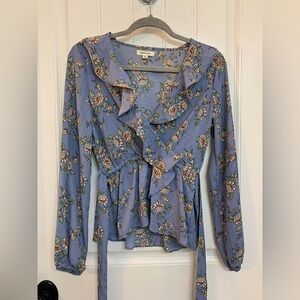 Max Studio XS blue floral blouse